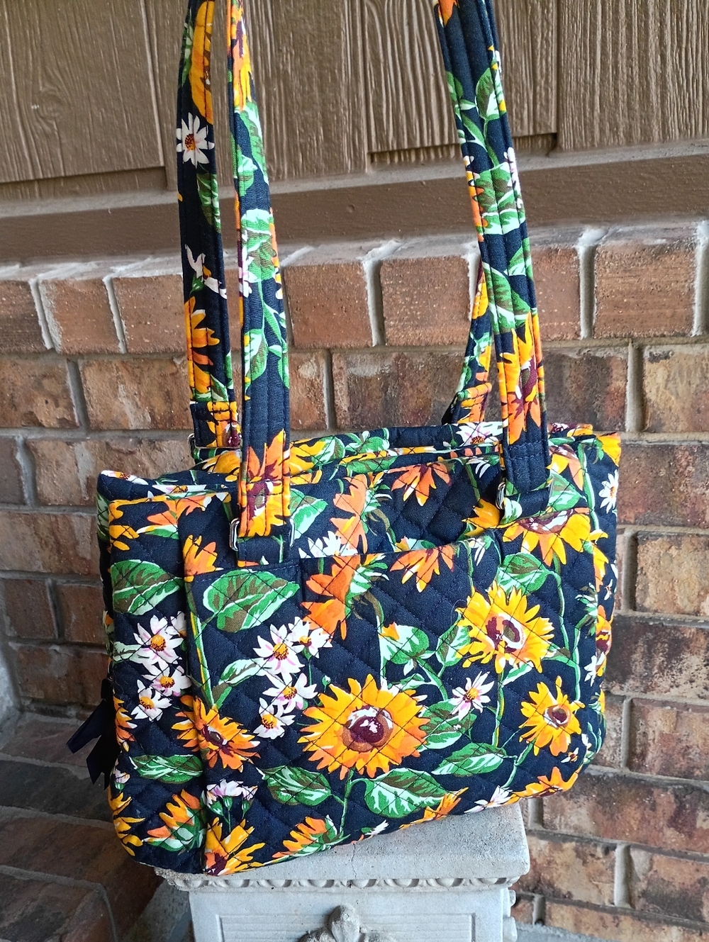 Vera Bradley Blue Quilted Cotton Sunflower Floral Print Shoulder Tote Bag